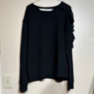 Halogen Black Ribbed Knit Top cold shoulder